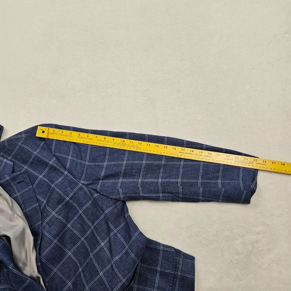 Brooks Brothers Sport Coat Mens 48R Blue Linen Cotton Windowpane Regent Blazer